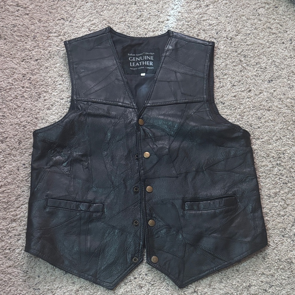 Navarre Leather Company Italian stone design leather vest size M